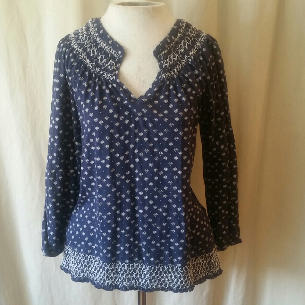 Lucky Brand navy/white knit 3/4 sleeve shirt